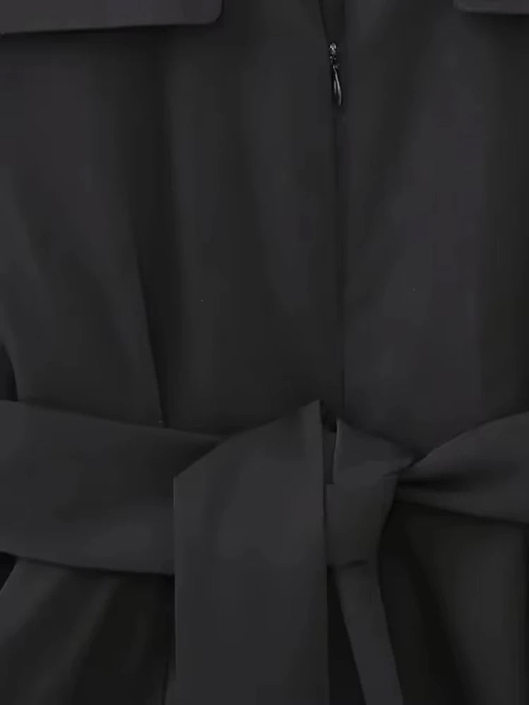 جمبسوت نسائي TRZA عصري بحزام وسحاب أمامي وأكمام قصيرة وجيوب جانبية