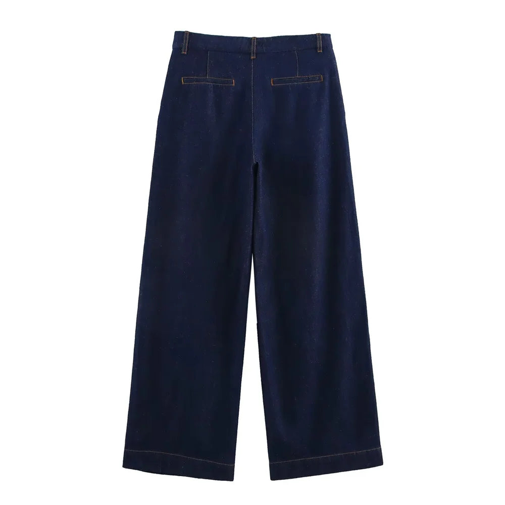 طقم جينز نسائي من UNIZERA 2025، قميص فضفاض بأزرار مع بنطلون واسع الساق، ملابس كاجوال عصرية للنساء