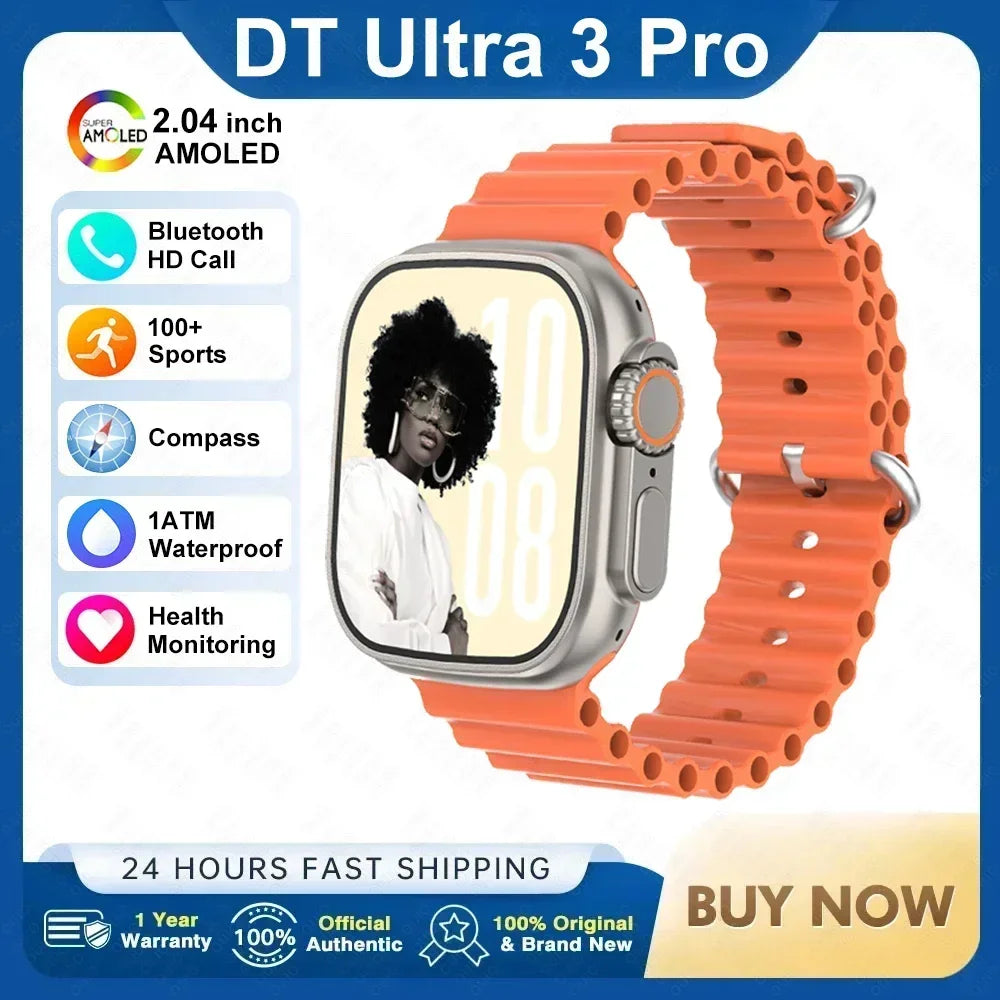 ساعة ذكية DT Ultra 3 Pro جديدة لعام 2025 مزودة بنظام تحديد المواقع العالمي (GPS) من جوجل وذاكرة 32 جيجابايت وموسيقى وفيديو وNFC وبلوتوث ومكالمات مقاومة للماء تعمل بنظامي Android وiOS