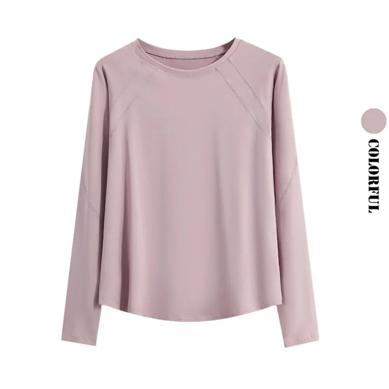قميص يوغا نسائي بأكمام طويلة من DRUR سريع الجفاف وجيد التهوية، بلوزة رياضية خفيفة الوزن برقبة دائرية، ملابس رياضية للركض والبيلاتس