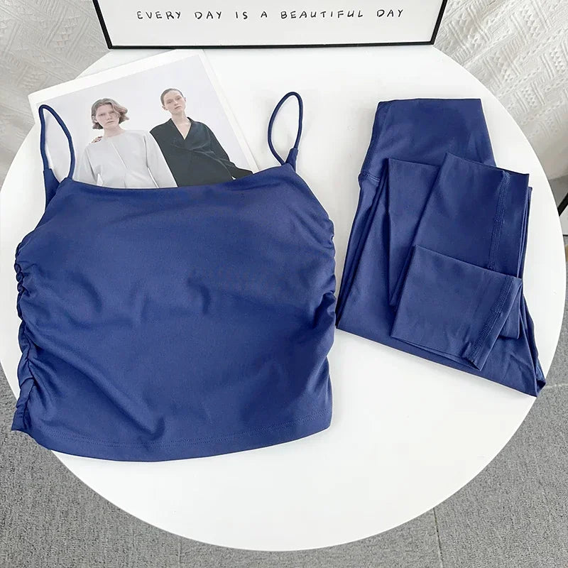 ملابس يوجا نسائية مكونة من قطعتين، بدلة رياضية، ملابس رياضية، ملابس بيلاتيس، ملابس لياقة بدنية، ملابس تمارين رياضية، حمالة صدر رياضية، بدلة ليجنز