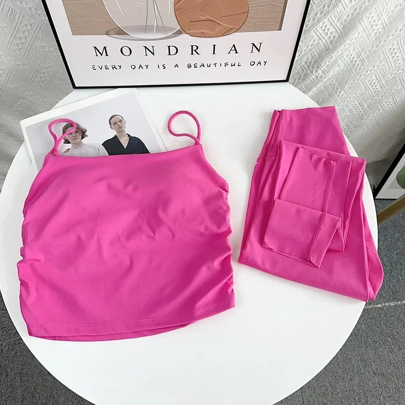 ملابس يوجا نسائية مكونة من قطعتين، بدلة رياضية، ملابس رياضية، ملابس بيلاتيس، ملابس لياقة بدنية، ملابس تمارين رياضية، حمالة صدر رياضية، بدلة ليجنز