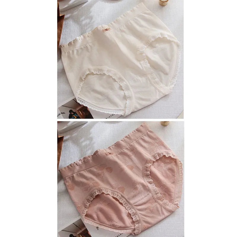 قطعتان من الملابس الداخلية النسائية ذات الحواف المتموجة من الدانتيل، مقاس كبير، ملابس داخلية مريحة وقابلة للتنفس ومرنة للبنات، مقاس كبير
