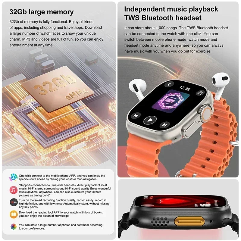 ساعة ذكية DT Ultra 3 Pro جديدة لعام 2025 مزودة بنظام تحديد المواقع العالمي (GPS) من جوجل وذاكرة 32 جيجابايت وموسيقى وفيديو وNFC وبلوتوث ومكالمات مقاومة للماء تعمل بنظامي Android وiOS