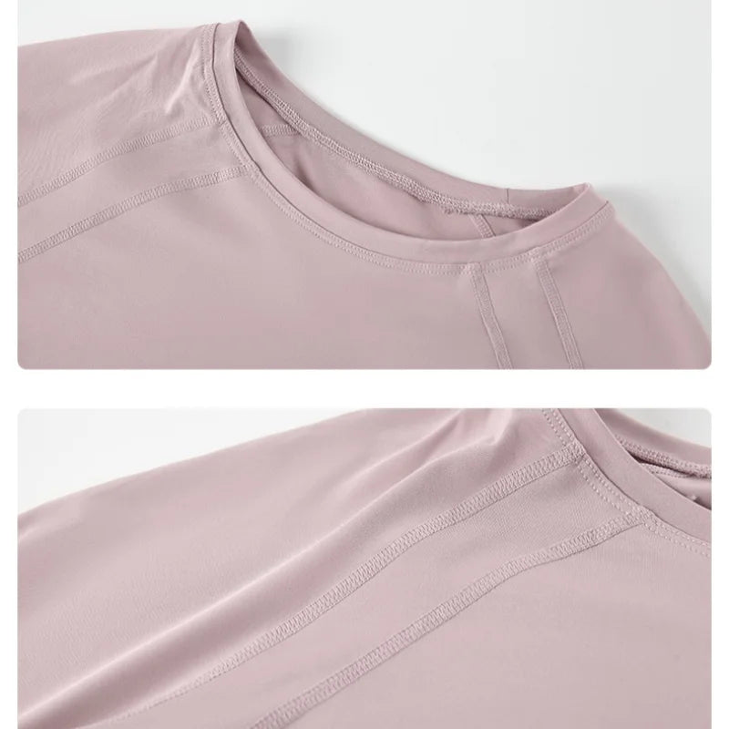 قميص يوغا نسائي بأكمام طويلة من DRUR سريع الجفاف وجيد التهوية، بلوزة رياضية خفيفة الوزن برقبة دائرية، ملابس رياضية للركض والبيلاتس