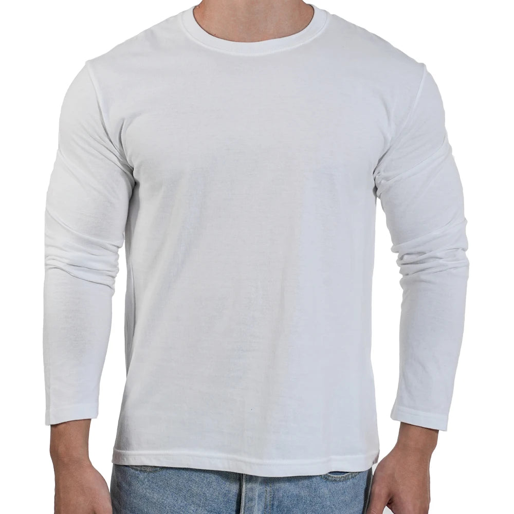 Mens Long Sleeve Cotton T Shirt Classic Loose Fit Everyday