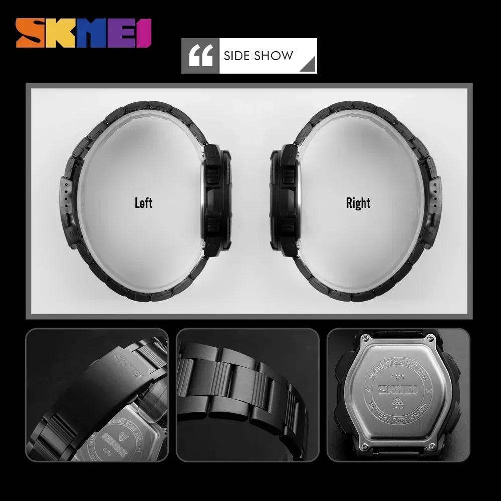 ساعة SKMEI 1370 الفاخرة المصنوعة من الفولاذ المقاوم للصدأ للأعمال، ساعة رجالية رياضية أنيقة من الكوارتز