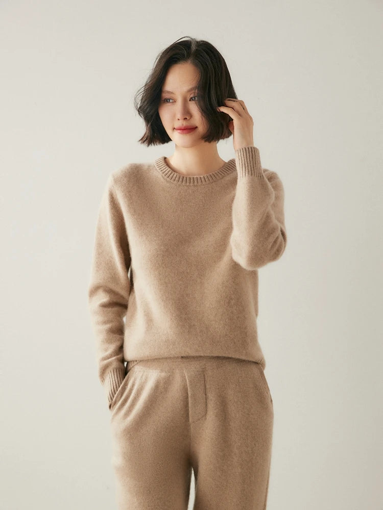 Chic O-Neck 100% Cashmere Sweater Women's Solid Color Pullover Autumn Winter Basic Casual Clothing Thick Warm knitwear Soft Tops
