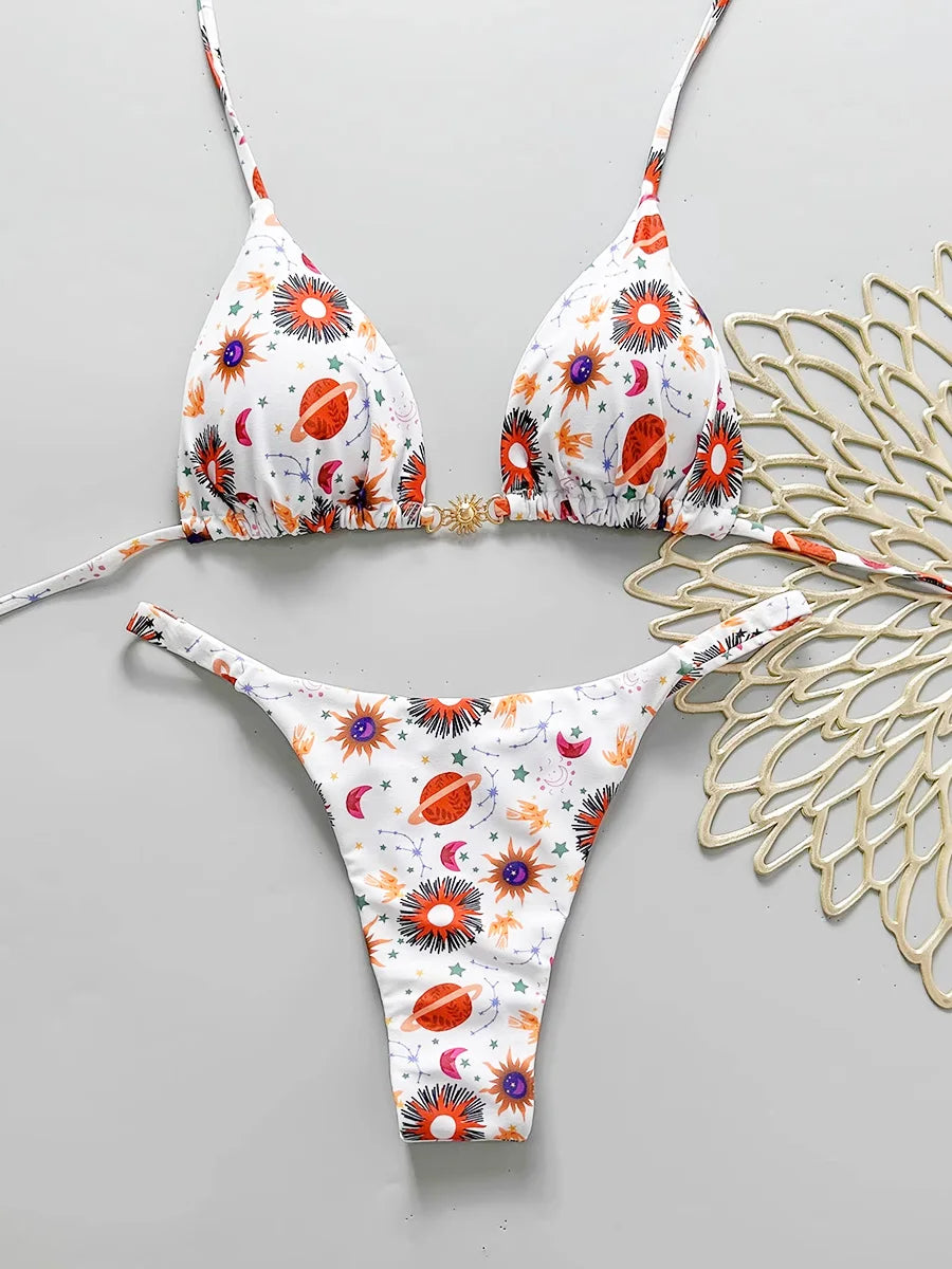 ملابس سباحة نسائية جديدة مثيرة بطبعات ريترو برازيلية مكيرو بيكيني برباط وظهر مكشوف ملابس سباحة بيكيني للشاطئ