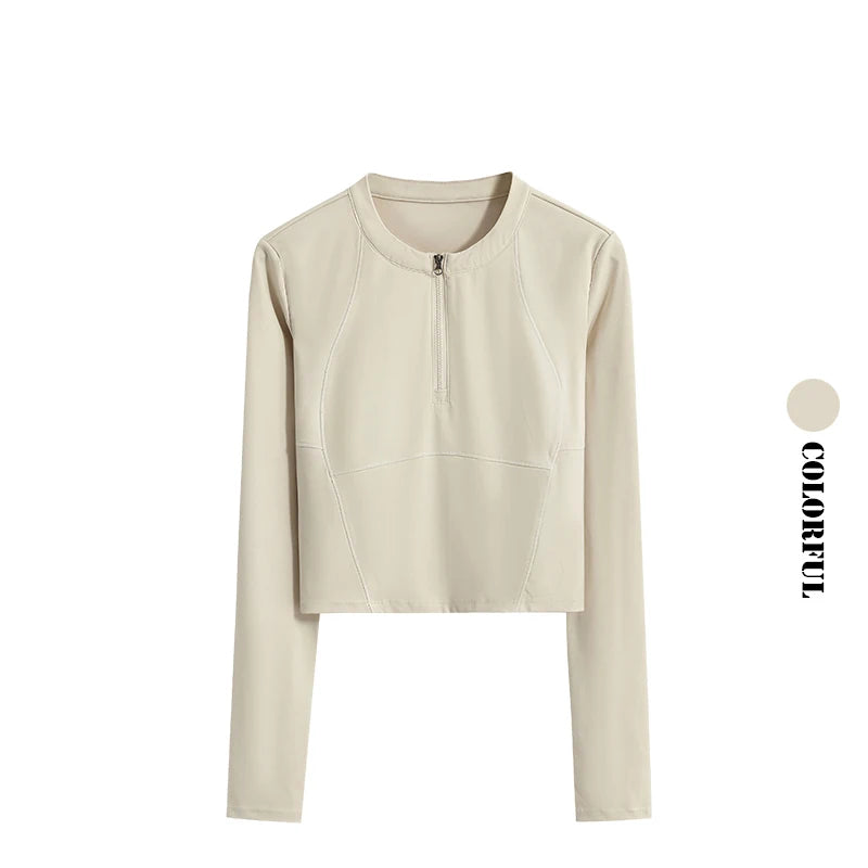 قميص يوغا قصير للنساء من DRUR بأكمام طويلة وقمصان رياضية خفيفة الوزن وملابس رياضية بنصف سحاب وسترات جري سريعة الجفاف وملابس لياقة بدنية نشطة