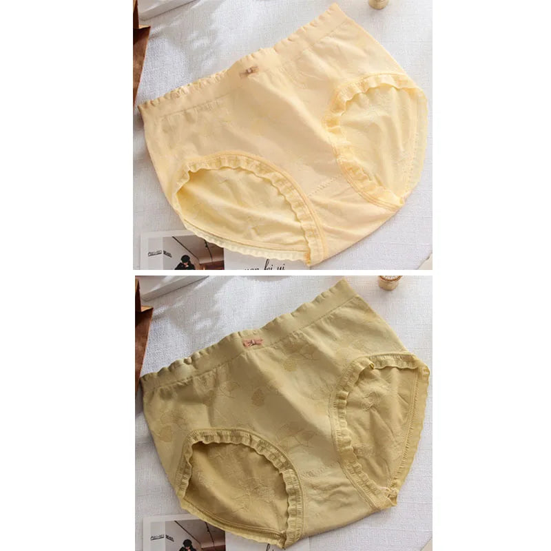 قطعتان من الملابس الداخلية النسائية ذات الحواف المتموجة من الدانتيل، مقاس كبير، ملابس داخلية مريحة وقابلة للتنفس ومرنة للبنات، مقاس كبير