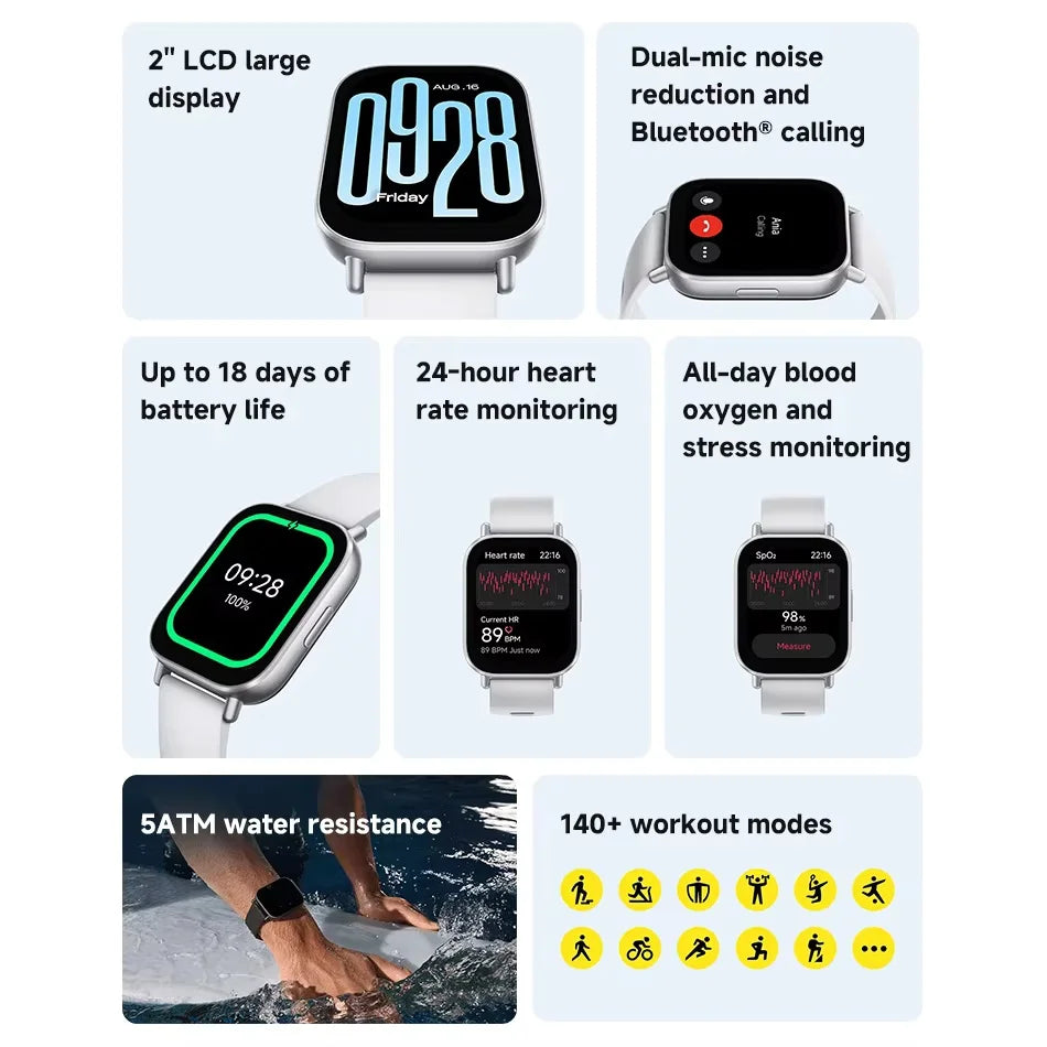 الإصدار العالمي من Xiaomi Redmi Watch 5 Active بشاشة 2 بوصة عمر بطارية يصل إلى 18 يومًا أكثر من 140 وضعًا للتمرين مكالمات بلوتوث 5ATM