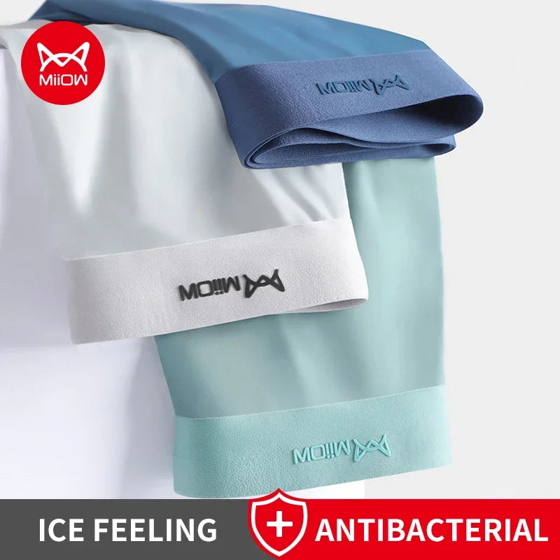 MiiOW 3 قطع ملابس داخلية بوكسر رجالية صيفية من الحرير الجليدي بدون درزات مثيرة سراويل داخلية مضادة للبكتيريا من الجرافين للرجال مقاس 5XL