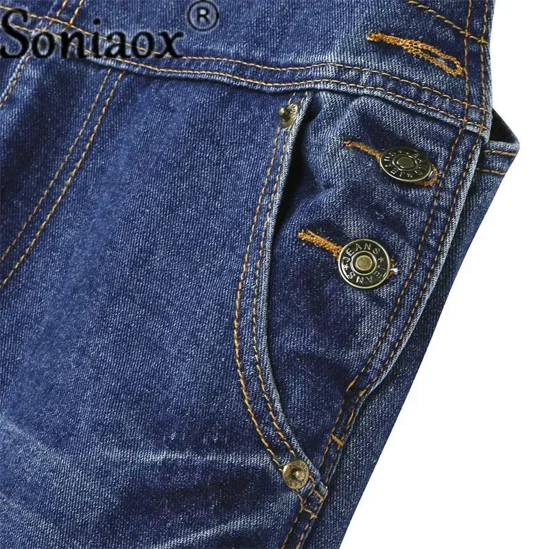 جمبسوت جينز كاجوال للنساء من Streetwear Hole Denim Jumpsuits 2024 بحمالات فضفاضة وجيوب وبنطال طويل مع خصر مستقيم ورومبير جينز