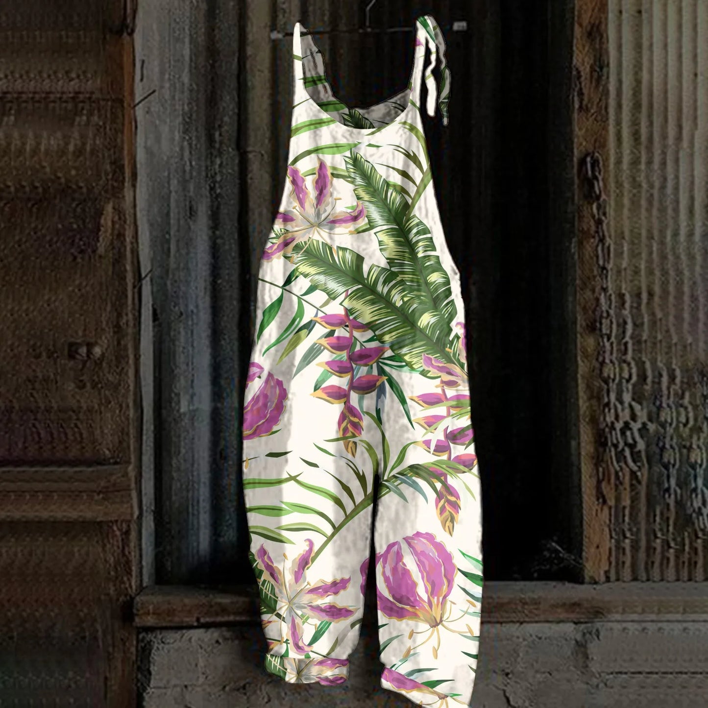 جمبسوت نسائي مطبوع كاجوال فضفاض عتيق بحزام كتف من القطن والكتان جمبسوت نسائي جمبسوت نسائي صيفي