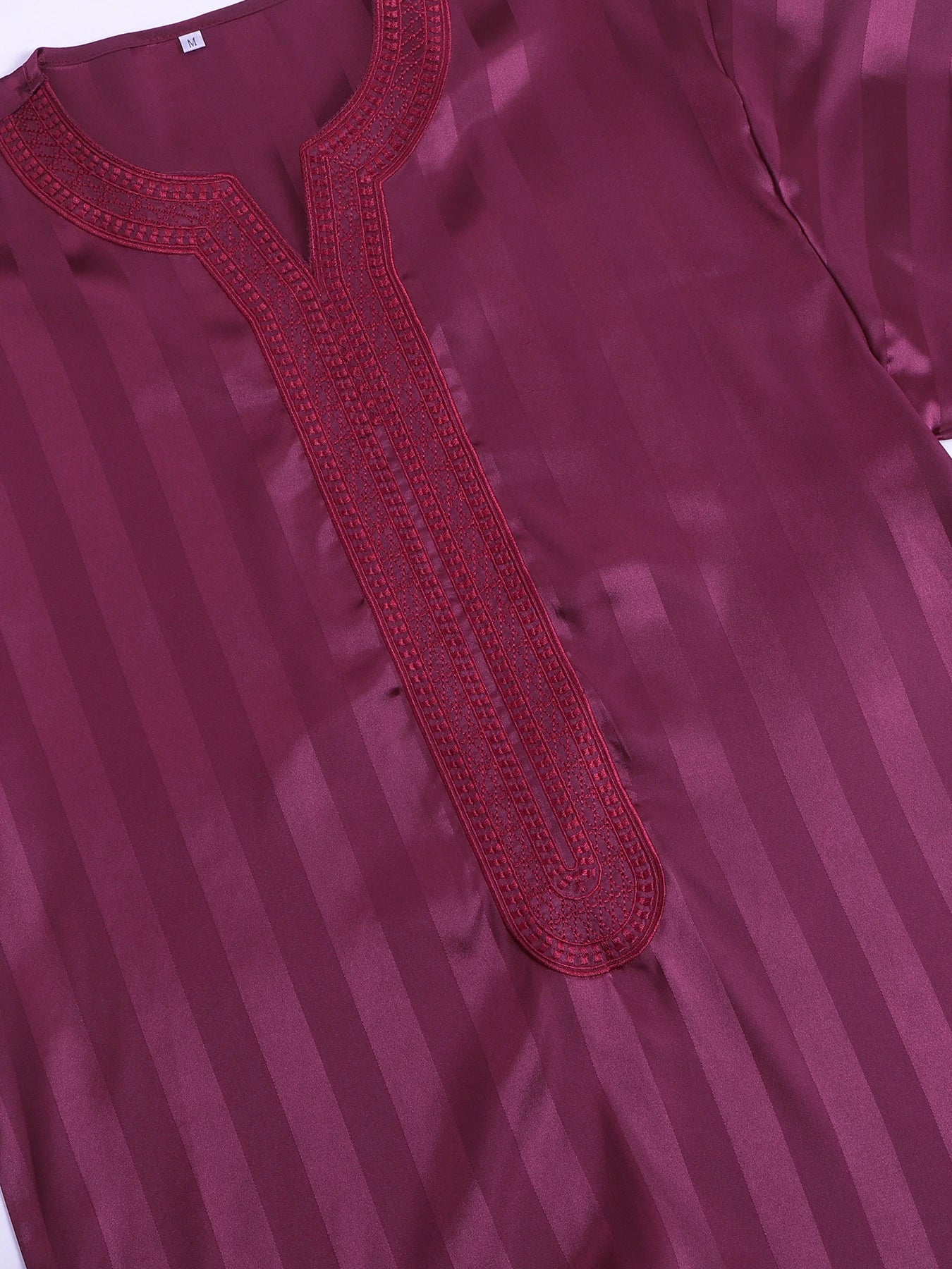 رداء إسلامي فضفاض عتيق بأكمام قصيرة للرجال، ثوب جوبا ثوب رجالي كاجوال مخطط مطرز، ملابس إسلامية للرجال