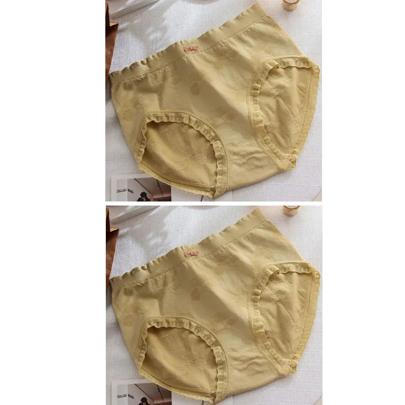 قطعتان من الملابس الداخلية النسائية ذات الحواف المتموجة من الدانتيل، مقاس كبير، ملابس داخلية مريحة وقابلة للتنفس ومرنة للبنات، مقاس كبير