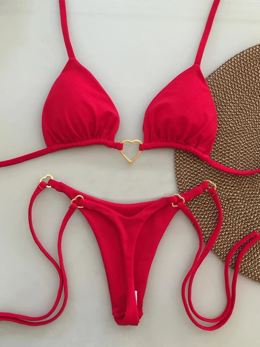 Triangle Thong Bikini 2025 Women Halter Swimsuit Solid Sexy Brazilian Swimwear Female Bathers Bathing Swimming Swim Suit Beach