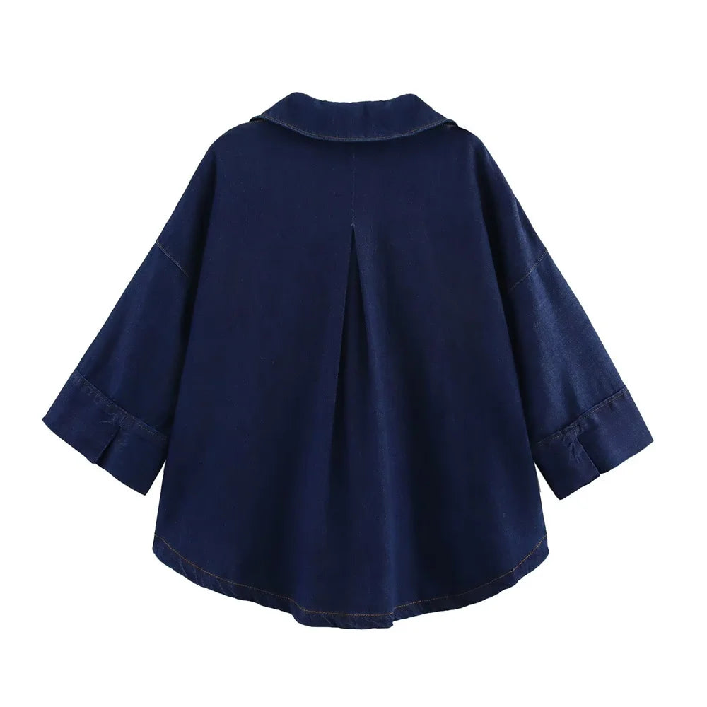 طقم جينز نسائي من UNIZERA 2025، قميص فضفاض بأزرار مع بنطلون واسع الساق، ملابس كاجوال عصرية للنساء