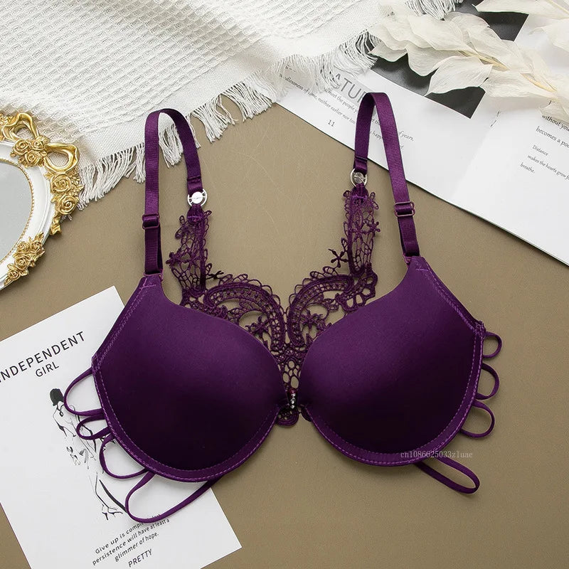 ملابس داخلية نسائية مثيرة حريرية مريحة قابلة للتعديل حمالة صدر خلفية سلكية مطرزة بالزهور حمالة صدر بدون درزات للنساء ملابس نوم حميمية