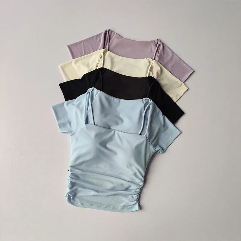 فستان يوغا صيفي جديد مكون من قطعتين مع وسادة صدر ثابتة وأكمام قصيرة وشبكة رياضية للجري واللياقة البدنية