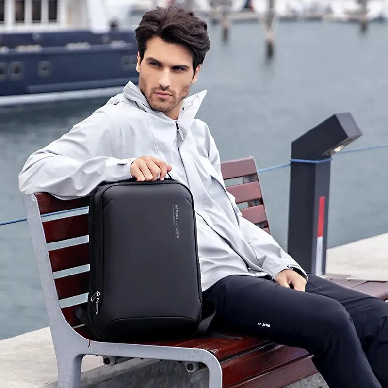 حقيبة ظهر كمبيوتر محمول رفيعة من مارك رايدن للرجال، حقيبة ظهر بسيطة للأعمال، بسحاب YKK مقاوم للخدش مع منفذ USB