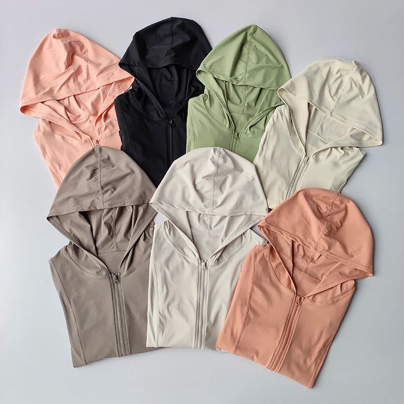 سترة يوجا نسائية بأكمام طويلة وقمصان رياضية بسحاب وقميص لياقة بدنية وغطاء رأس دافئ للشتاء وقميص رياضي ومعاطف للجري وملابس للتمرين