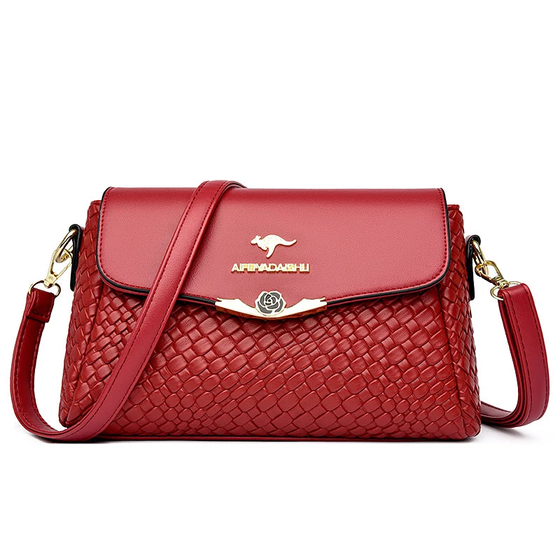 Luxury Handbag Women Bags Designer Pu Leather Knitting Shoulder Messenger Crossbody Bags for Women Mother Bolsa Ladies Hand Bag