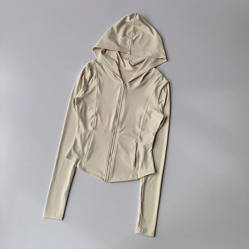 سترة يوجا نسائية بأكمام طويلة وقمصان رياضية بسحاب وقميص لياقة بدنية وغطاء رأس دافئ للشتاء وقميص رياضي ومعاطف للجري وملابس للتمرين