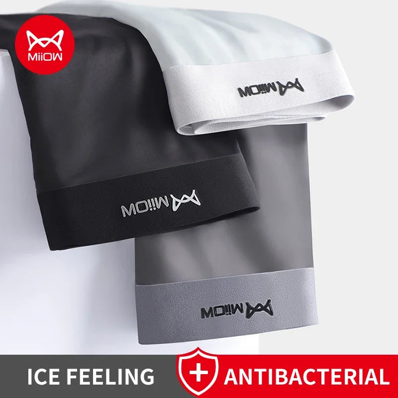 MiiOW 3 قطع ملابس داخلية بوكسر رجالية صيفية من الحرير الجليدي بدون درزات مثيرة سراويل داخلية مضادة للبكتيريا من الجرافين للرجال مقاس 5XL