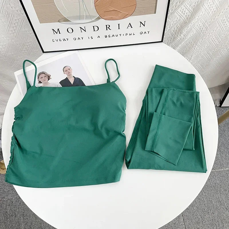 ملابس يوجا نسائية مكونة من قطعتين، بدلة رياضية، ملابس رياضية، ملابس بيلاتيس، ملابس لياقة بدنية، ملابس تمارين رياضية، حمالة صدر رياضية، بدلة ليجنز