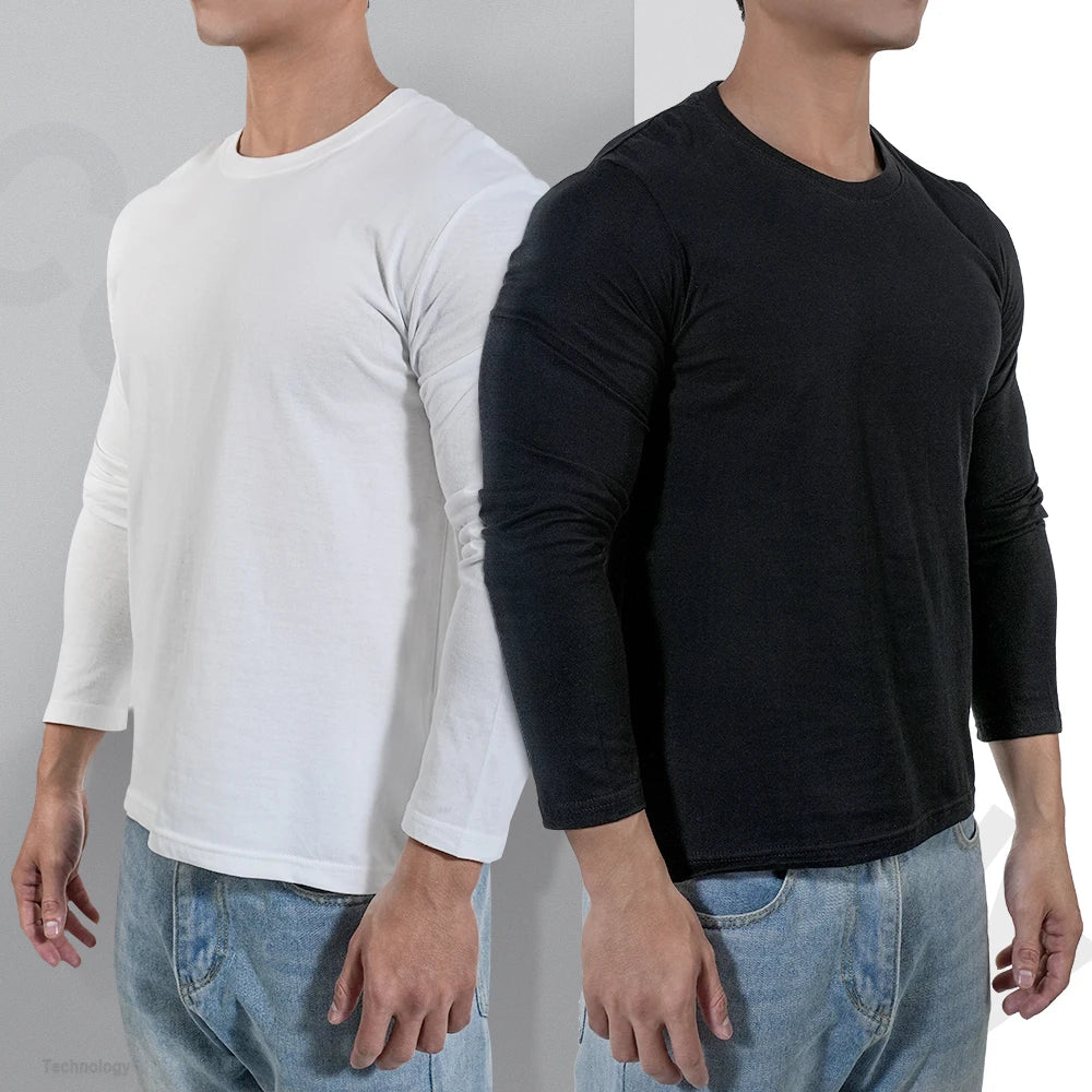 Mens Long Sleeve Cotton T Shirt Classic Loose Fit Everyday
