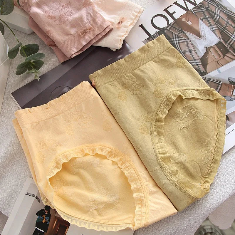 قطعتان من الملابس الداخلية النسائية ذات الحواف المتموجة من الدانتيل، مقاس كبير، ملابس داخلية مريحة وقابلة للتنفس ومرنة للبنات، مقاس كبير