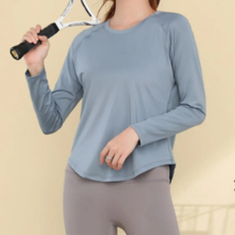 قميص يوجا نسائي بأكمام طويلة من PHIGEER سريع الجفاف وخفيف الوزن لممارسة التمارين الرياضية وملابس رياضية فضفاضة قابلة للتنفس وقميص للجري وملابس رياضية جديدة