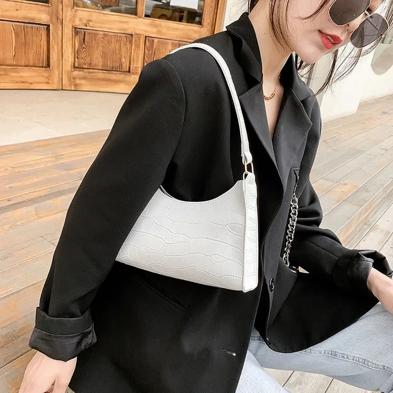 حقائب يد صغيرة نسائية بنمط جلد التمساح القديم وحقائب كتف تحت الإبط عالية الجودة من جلد البولي يوريثان وحقيبة يد نسائية