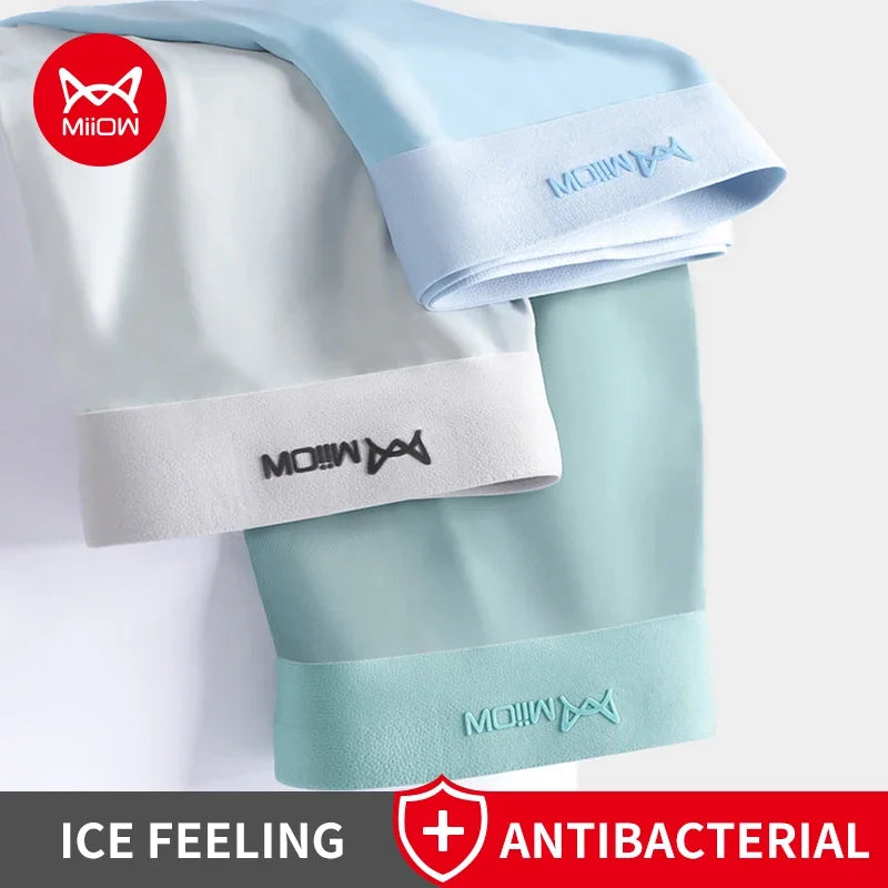 MiiOW 3 قطع ملابس داخلية بوكسر رجالية صيفية من الحرير الجليدي بدون درزات مثيرة سراويل داخلية مضادة للبكتيريا من الجرافين للرجال مقاس 5XL