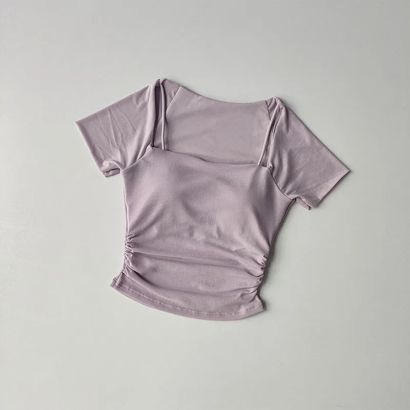 فستان يوغا صيفي جديد مكون من قطعتين مع وسادة صدر ثابتة وأكمام قصيرة وشبكة رياضية للجري واللياقة البدنية