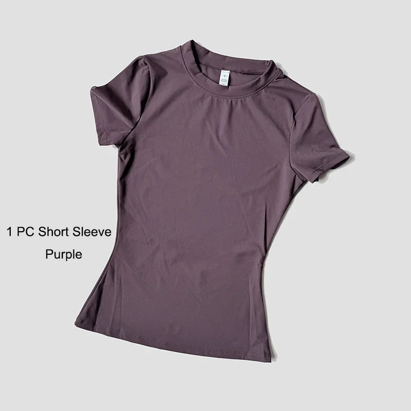 مجموعة يوغا نسائية ملابس رياضية ملابس تمرين ملابس رياضية بنطال رياضي ضيق لياقة بدنية قميص قصير الأكمام بدلة رياضية