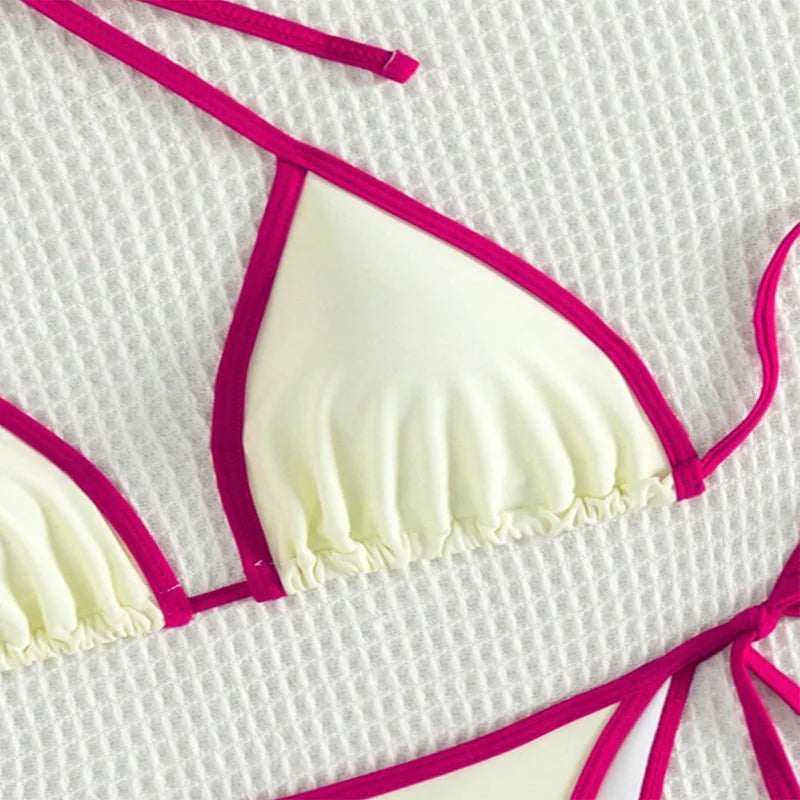 مجموعة بيكيني مثيرة من Yiiciovy مكونة من قطعتين للنساء، ملابس سباحة صيفية بخطوط متباينة، ملابس سباحة برازيلية مثلثة الشكل