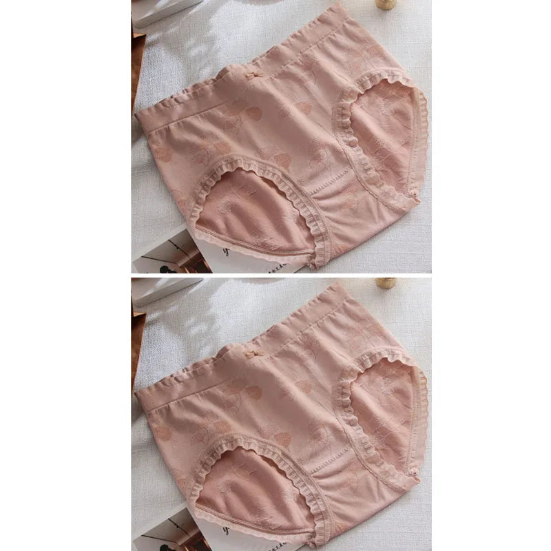 قطعتان من الملابس الداخلية النسائية ذات الحواف المتموجة من الدانتيل، مقاس كبير، ملابس داخلية مريحة وقابلة للتنفس ومرنة للبنات، مقاس كبير