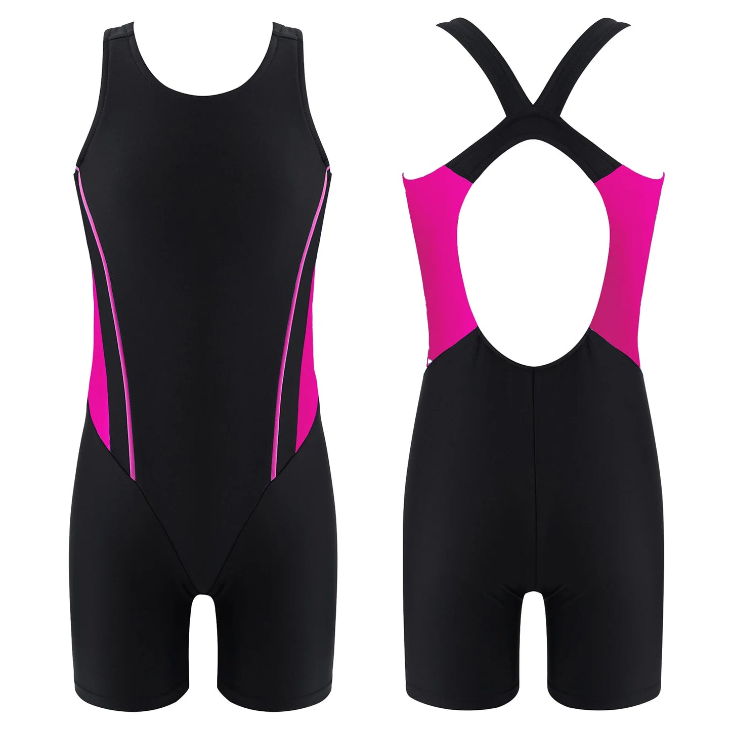 Kids Girls Legsuit Swimsuit Sleeveless One Piece Swimwear Sports Rashguard Shorty Wetsuit Surfing Swimming Jumpsuit Bodysuit