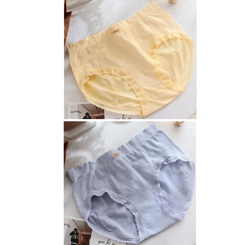 قطعتان من الملابس الداخلية النسائية ذات الحواف المتموجة من الدانتيل، مقاس كبير، ملابس داخلية مريحة وقابلة للتنفس ومرنة للبنات، مقاس كبير