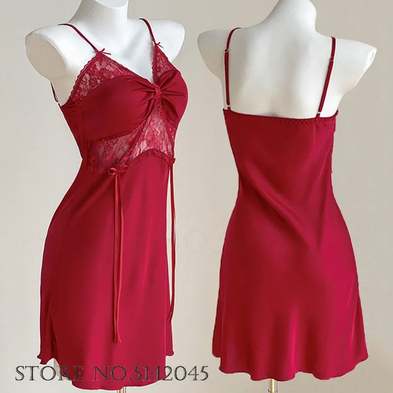 طقم ملابس نوم مثيرة من الدانتيل للنساء، ملابس نوم وأردية حمام، ملابس نوم حميمية، رداء حمام من الحرير والساتان، ملابس نوم صيفية منزلية