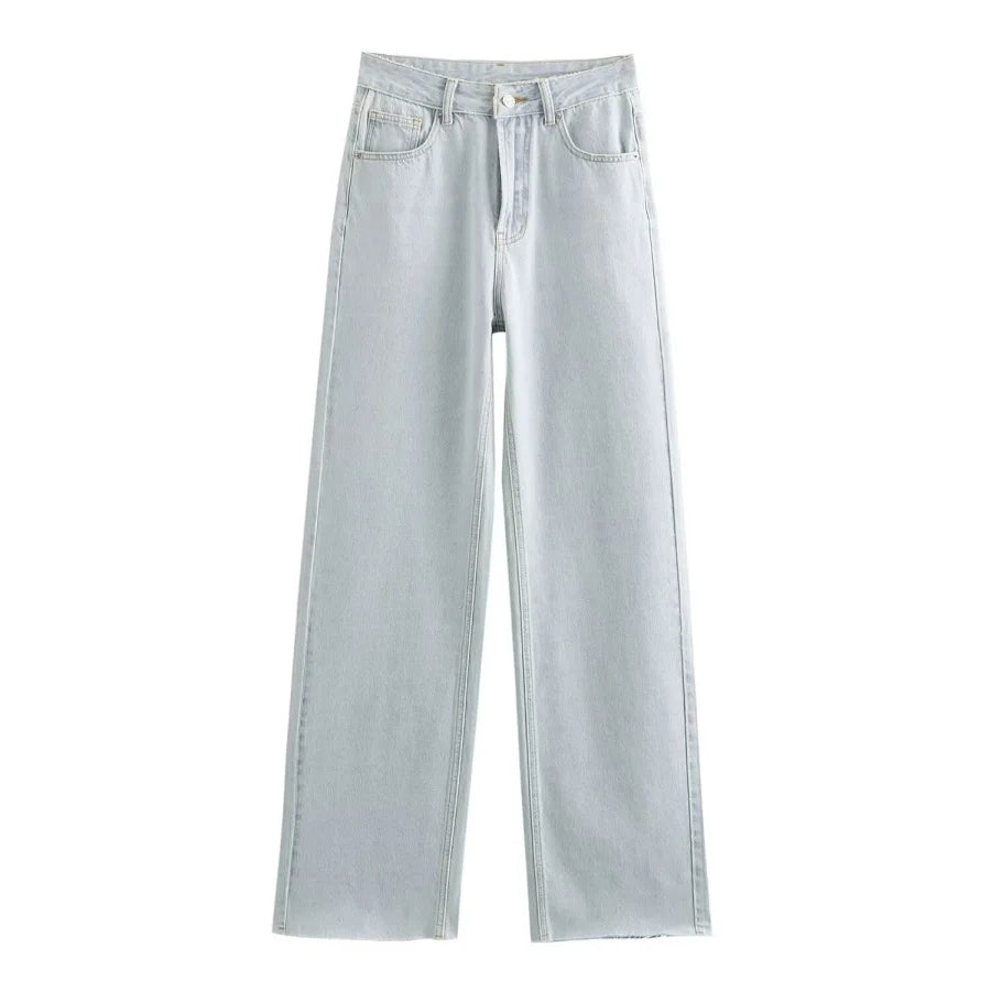 TRAF Wide-leg high-waisted jeans women's classic everything with five pockets washed soft comfortable ultra-long jeans6045022