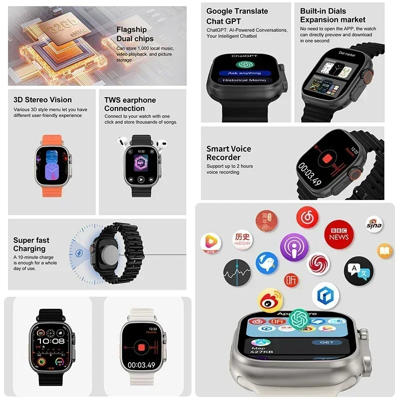 ساعة ذكية DT Ultra 3 Pro جديدة لعام 2025 مزودة بنظام تحديد المواقع العالمي (GPS) من جوجل وذاكرة 32 جيجابايت وموسيقى وفيديو وNFC وبلوتوث ومكالمات مقاومة للماء تعمل بنظامي Android وiOS