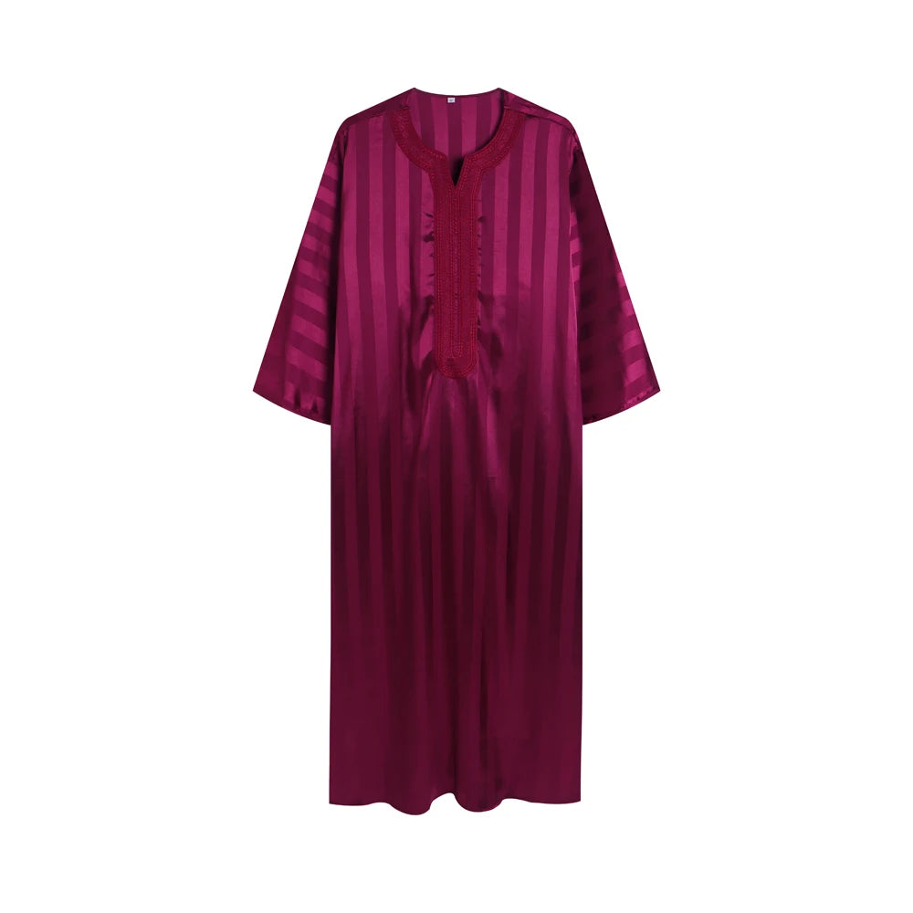 رداء إسلامي فضفاض عتيق بأكمام قصيرة للرجال، ثوب جوبا ثوب رجالي كاجوال مخطط مطرز، ملابس إسلامية للرجال