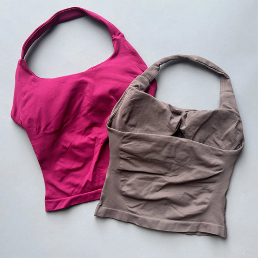 طقم يوغا نسائي بدون شعار، توب قصير وملابس رياضية، ملابس رياضية، لياقة بدنية، طقم مكون من قطعتين، للجري