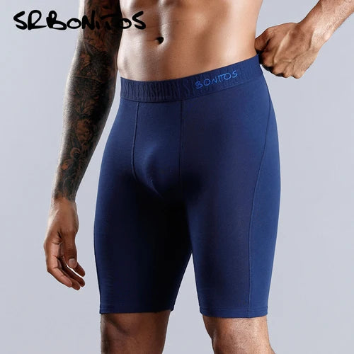 Natural Cotton Long Leg Boxers For Men Underwear Breathable