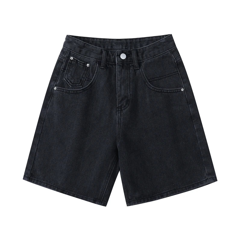 2025 Summer Women's High Waist Denim Shorts Casual Loose Ladies Plus Size Streetwear Fashion Button Wide Leg Short Jeans Female