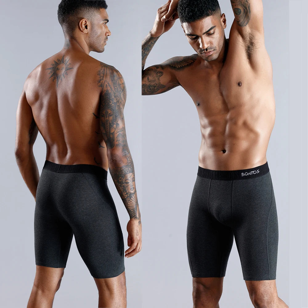 Natural Cotton Long Leg Boxers For Men Underwear Breathable
